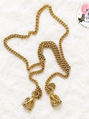 Vintage 1950s Convertible Gold Tone Lariat Chain Belt & Necklace